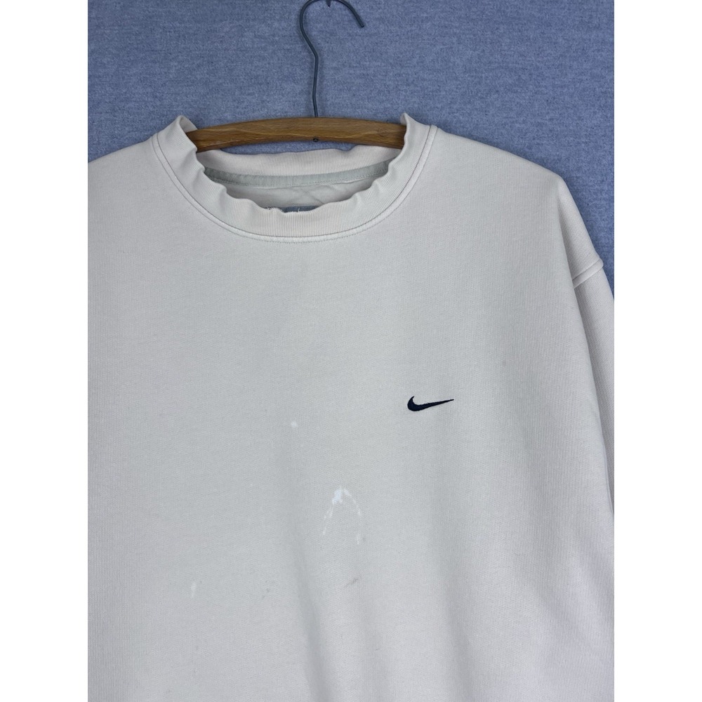 Vintage Nike Embroidered Swoosh Crewneck Sweatshirt Cream XL 0873 wire rack